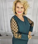 Elegancka sukienka midi z tiulowymi rękawami w groszki SAMANTHA (Zielony) Elegancka sukienka midi z tiulowymi rękawami w groszki SAMANTHA (Zielony)