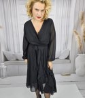 Elegancka sukienka rozkloszowany dół z falbankami midi ADELE (Czarny) Elegancka sukienka rozkloszowany dół z falbankami midi ADELE (Czarny)