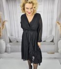 Elegancka sukienka rozkloszowany dół z falbankami midi ADELE (Czarny) Elegancka sukienka rozkloszowany dół z falbankami midi ADELE (Czarny)