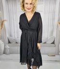 Elegancka sukienka rozkloszowany dół z falbankami midi ADELE (Czarny) Elegancka sukienka rozkloszowany dół z falbankami midi ADELE (Czarny)