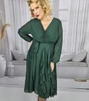 Elegancka sukienka rozkloszowany dół z falbankami midi ADELE (Zielony) Elegancka sukienka rozkloszowany dół z falbankami midi ADELE (Zielony)
