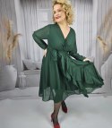 Elegancka sukienka rozkloszowany dół z falbankami midi ADELE (Zielony) Elegancka sukienka rozkloszowany dół z falbankami midi ADELE (Zielony)