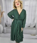 Elegancka sukienka rozkloszowany dół z falbankami midi ADELE (Zielony) Elegancka sukienka rozkloszowany dół z falbankami midi ADELE (Zielony)