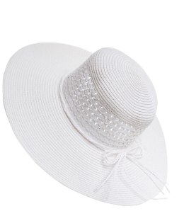 Elegancki damski KAPELUSZ z Ażurowym Wykończeniem (Biały)