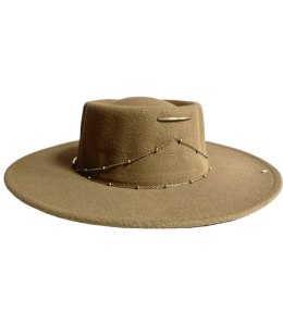 Elegancki damski KAPELUSZ ze złotymi łańcuszkami (Beżowy)