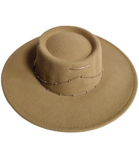 Elegancki damski KAPELUSZ ze złotymi łańcuszkami (Beżowy) Elegancki damski KAPELUSZ ze złotymi łańcuszkami (Beżowy)