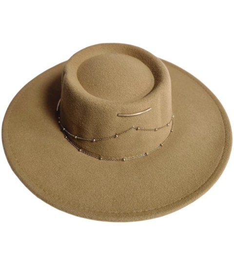 Elegancki damski KAPELUSZ ze złotymi łańcuszkami (Beżowy) Elegancki damski KAPELUSZ ze złotymi łańcuszkami (Beżowy)