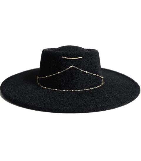Elegancki damski KAPELUSZ ze złotymi łańcuszkami (Czarny) Elegancki damski KAPELUSZ ze złotymi łańcuszkami (Czarny)