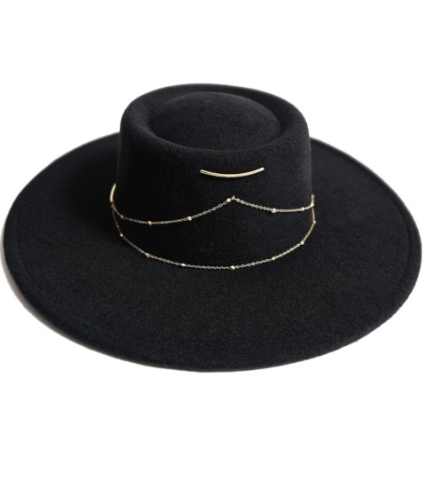 Elegancki damski KAPELUSZ ze złotymi łańcuszkami (Czarny) Elegancki damski KAPELUSZ ze złotymi łańcuszkami (Czarny)