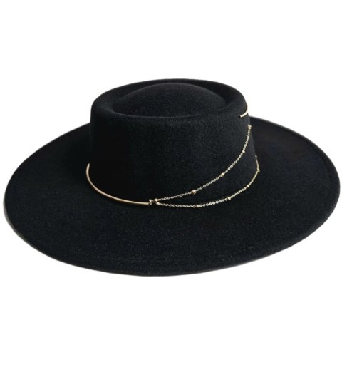 Elegancki damski KAPELUSZ ze złotymi łańcuszkami (Czarny) Elegancki damski KAPELUSZ ze złotymi łańcuszkami (Czarny)