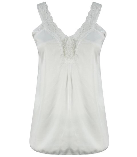 Satynowy długi top sexi koronka ramiączka (Biały)