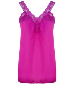 Satynowy długi top sexi koronka ramiączka (Różowy)