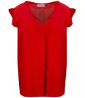 Bluzka koszulka dekolt V krótki rękaw Elegancka (Czerwony) Bluzka koszulka dekolt V krótki rękaw Elegancka (Czerwony)