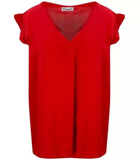 Bluzka koszulka dekolt V krótki rękaw Elegancka (Czerwony) Bluzka koszulka dekolt V krótki rękaw Elegancka (Czerwony)