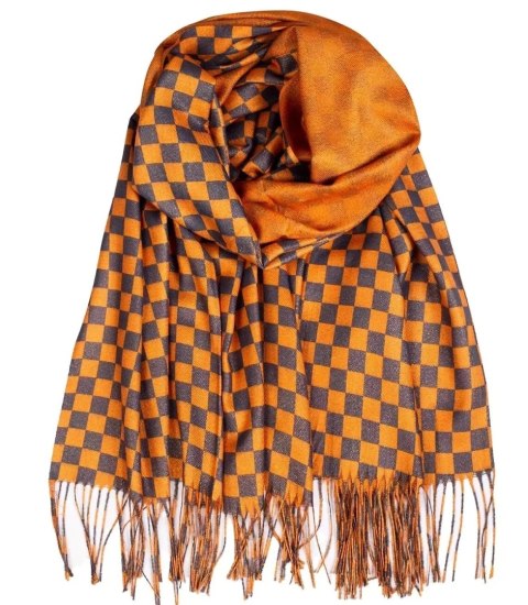 Błyszczący szal szalik złota nitka Miękki Dwustronny Elegancki SZACHOWNICA (Pomarańczowy) Błyszczący szal szalik złota nitka Miękki Dwustronny Elegancki SZACHOWNICA (Pomarańczowy)