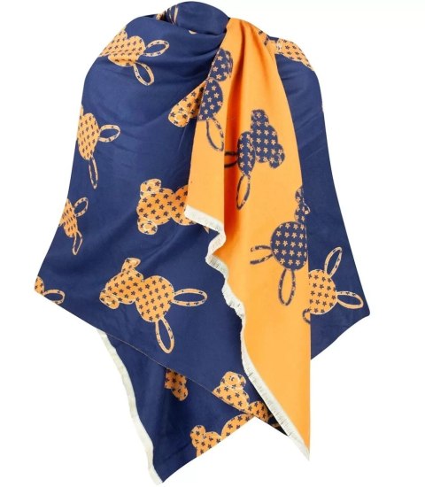 Ciepły szal szalik dwustronny króliczki dzianina (Pomarańczowy || Granatowy)