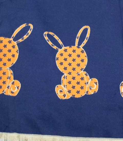 Ciepły szal szalik dwustronny króliczki dzianina (Pomarańczowy || Granatowy)