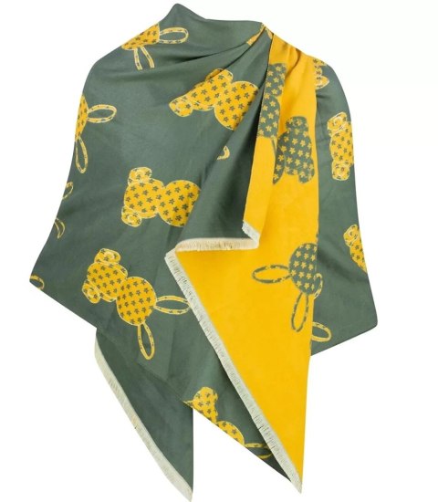 Ciepły szal szalik dwustronny króliczki dzianina (Zielony || Żółty)