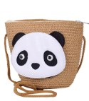 Komplet pleciony kapelusz uszy panda + torebka (Brązowy) Komplet pleciony kapelusz uszy panda + torebka (Brązowy)