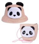 Komplet pleciony kapelusz uszy panda + torebka (Różowy) Komplet pleciony kapelusz uszy panda + torebka (Różowy)
