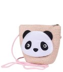 Komplet pleciony kapelusz uszy panda + torebka (Różowy) Komplet pleciony kapelusz uszy panda + torebka (Różowy)