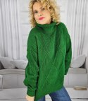 Ciepły sweter damski w romby z golfem przytulny miły OLIVIA (Zielony) Ciepły sweter damski w romby z golfem przytulny miły OLIVIA (Zielony)