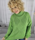 Ciepły sweter damski w romby z golfem przytulny miły OLIVIA (Zielony) Ciepły sweter damski w romby z golfem przytulny miły OLIVIA (Zielony)