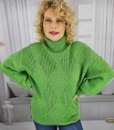 Ciepły sweter damski w romby z golfem przytulny miły OLIVIA (Zielony) Ciepły sweter damski w romby z golfem przytulny miły OLIVIA (Zielony)