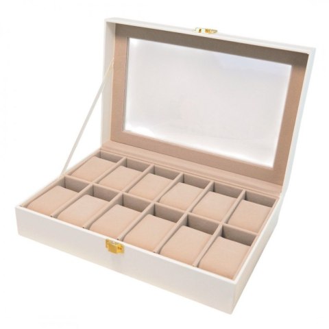Szkatułka pudełko na zegarki na 12szt, biała ekoskóra 30 x 20 x 8cm PD154 Szkatułka pudełko na zegarki na 12szt, biała ekoskóra 30 x 20 x 8cm PD154
