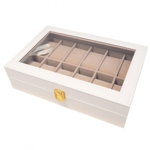 Szkatułka pudełko na zegarki na 12szt, biała ekoskóra 30 x 20 x 8cm PD154 Szkatułka pudełko na zegarki na 12szt, biała ekoskóra 30 x 20 x 8cm PD154