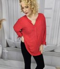 Elegancka koszula Tunika oversize Brokatowa Luźna Stylowa PENELOPA (Czerwony)