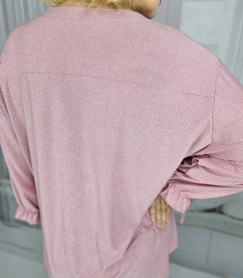 Elegancka koszula Tunika oversize Brokatowa Luźna Stylowa PENELOPA (Różowy)