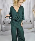 Elegancki komplet damski szerokie spodnie drapowana koszula STELLA (Zielony)