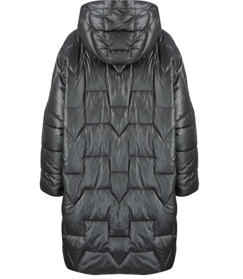 Długa kurtka damska ciepła z pikowaniem z kapturem ANABEL (Czarny)