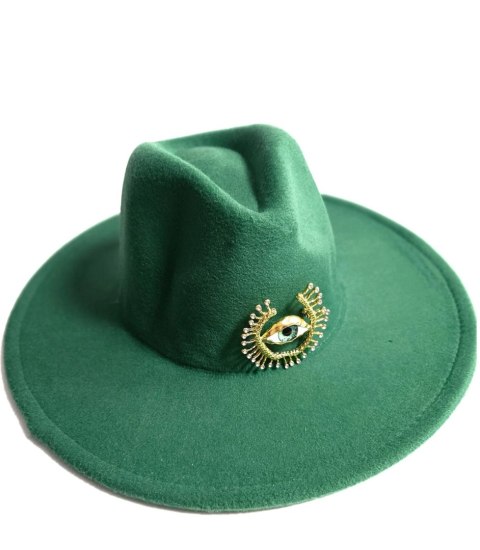 Elegancki damski kapelusz panama z ozdobną broszką "Oko Elegancji" (Zielony) Elegancki damski kapelusz panama z ozdobną broszką "Oko Elegancji" (Zielony)