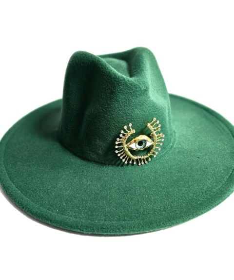 Elegancki damski kapelusz panama z ozdobną broszką "Oko Elegancji" (Zielony) Elegancki damski kapelusz panama z ozdobną broszką "Oko Elegancji" (Zielony)