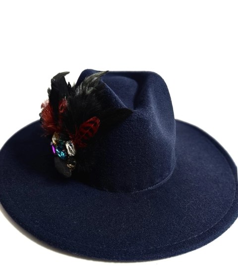 Elegancki damski kapelusz z dużą broszką z piórami i kolorowymi cyrkoniami (Niebieski) Elegancki damski kapelusz z dużą broszką z piórami i kolorowymi cyrkoniami (Niebieski)