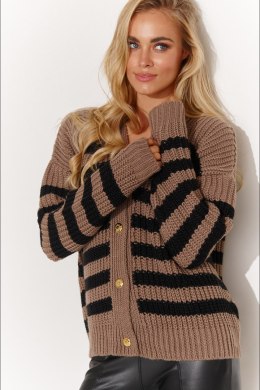 Sweter Damski Model S139 Cappuccino/Black - Makadamia - uniwersalny