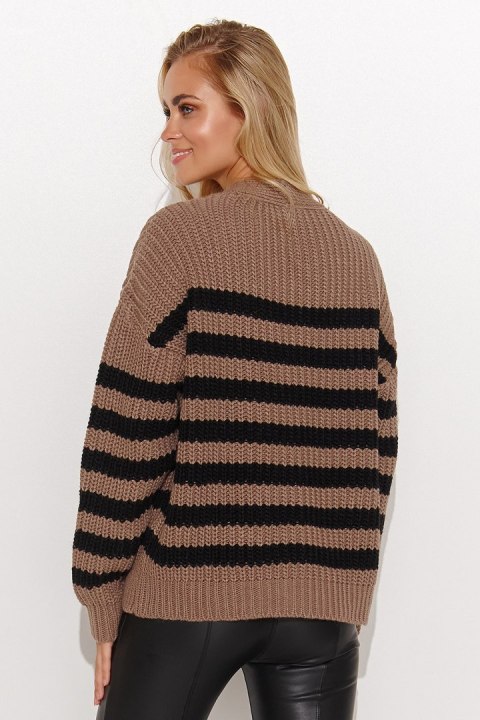 Sweter Damski Model S139 Cappuccino/Black - Makadamia - uniwersalny Sweter Damski Model S139 Cappuccino/Black - Makadamia - uniwersalny