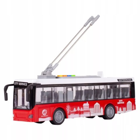 Duży czerwony trolejbus miejski otwierane drzwi dźwięki światła WY911A Duży czerwony trolejbus miejski otwierane drzwi dźwięki światła WY911A
