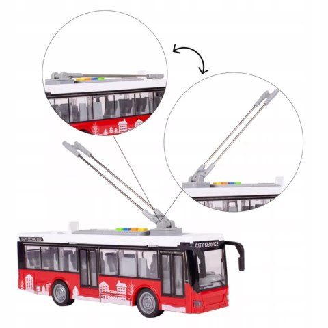 Duży czerwony trolejbus miejski otwierane drzwi dźwięki światła WY911A Duży czerwony trolejbus miejski otwierane drzwi dźwięki światła WY911A