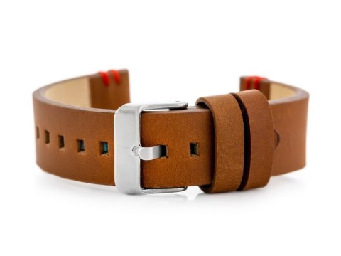 Pasek skórzany do zegarka W110 - brąz/czerwone - 20mm Pasek skórzany do zegarka W110 - brąz/czerwone - 20mm