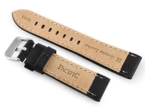 Pasek skórzany do zegarka W48 - PREMIUM - czarny/białe - 22mm Pasek skórzany do zegarka W48 - PREMIUM - czarny/białe - 22mm