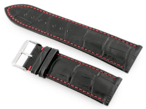 Pasek skórzany do zegarka W64 czarny/czerwony 24mm Pasek skórzany do zegarka W64 czarny/czerwony 24mm