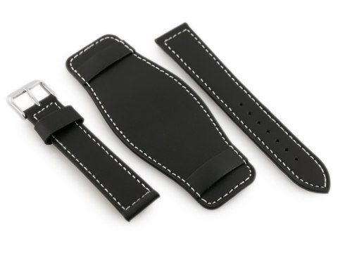 Pasek skórzany do zegarka W85 - podkładka - czarny/biały - 20mm Pasek skórzany do zegarka W85 - podkładka - czarny/biały - 20mm