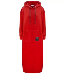 Ciepła bluza damska dresowa Oversize Sukienka Bawełniana Kaptur (Czerwony)