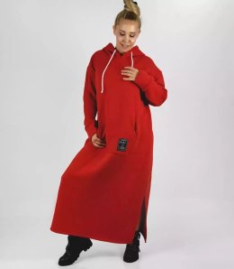 Ciepła bluza damska dresowa Oversize Sukienka Bawełniana Kaptur (Czerwony)
