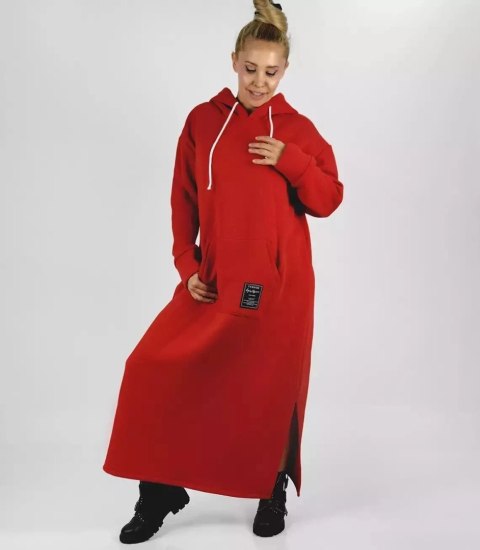Ciepła bluza damska dresowa Oversize Sukienka Bawełniana Kaptur (Czerwony) Ciepła bluza damska dresowa Oversize Sukienka Bawełniana Kaptur (Czerwony)