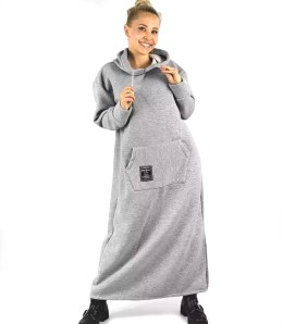Ciepła bluza damska dresowa Oversize Sukienka Bawełniana Kaptur (Szary)