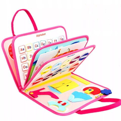 Tablica manipulacyjna książeczka filcowa edukacyjna składana różowa F40 Tablica manipulacyjna książeczka filcowa edukacyjna składana różowa F40